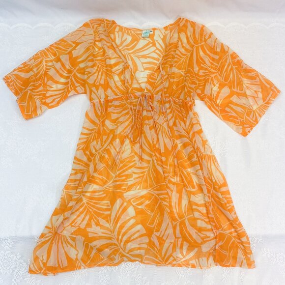 Women's Summer Cover Up Toes On The Nose Brand Vibrant Orange & White - Picture 3 of 13